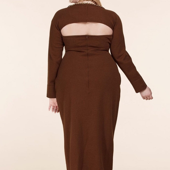 PLUS SIZE LONG SLEEVE CHAIN DETAILED MAXI DRESS - Picture 2 of 2